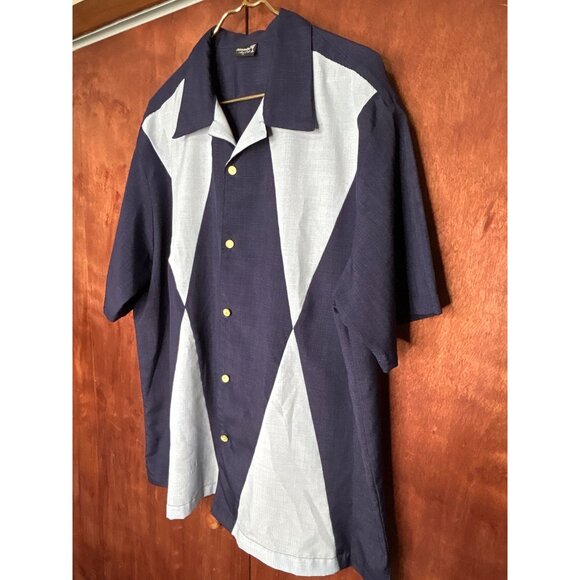 Steady Last Call Mens 3X Bowling Shirt Navy & Gray Geometric Design Martini Glas - Picture 5 of 8